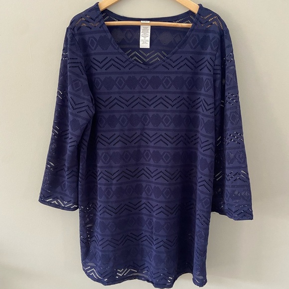 L.L. Bean NWOT Violet Blue Beach Long Sleeve Summer V-Neck Swim Cover Up Tunic - Picture 2 of 4